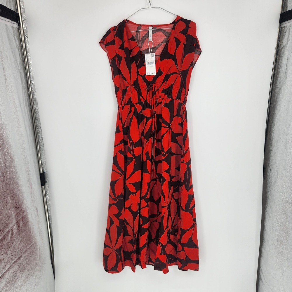 Mango Small Red Floral Long Printed Dress NWT
